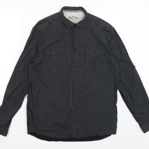 NEXT Mens Black Striped   Button-Up Size L
