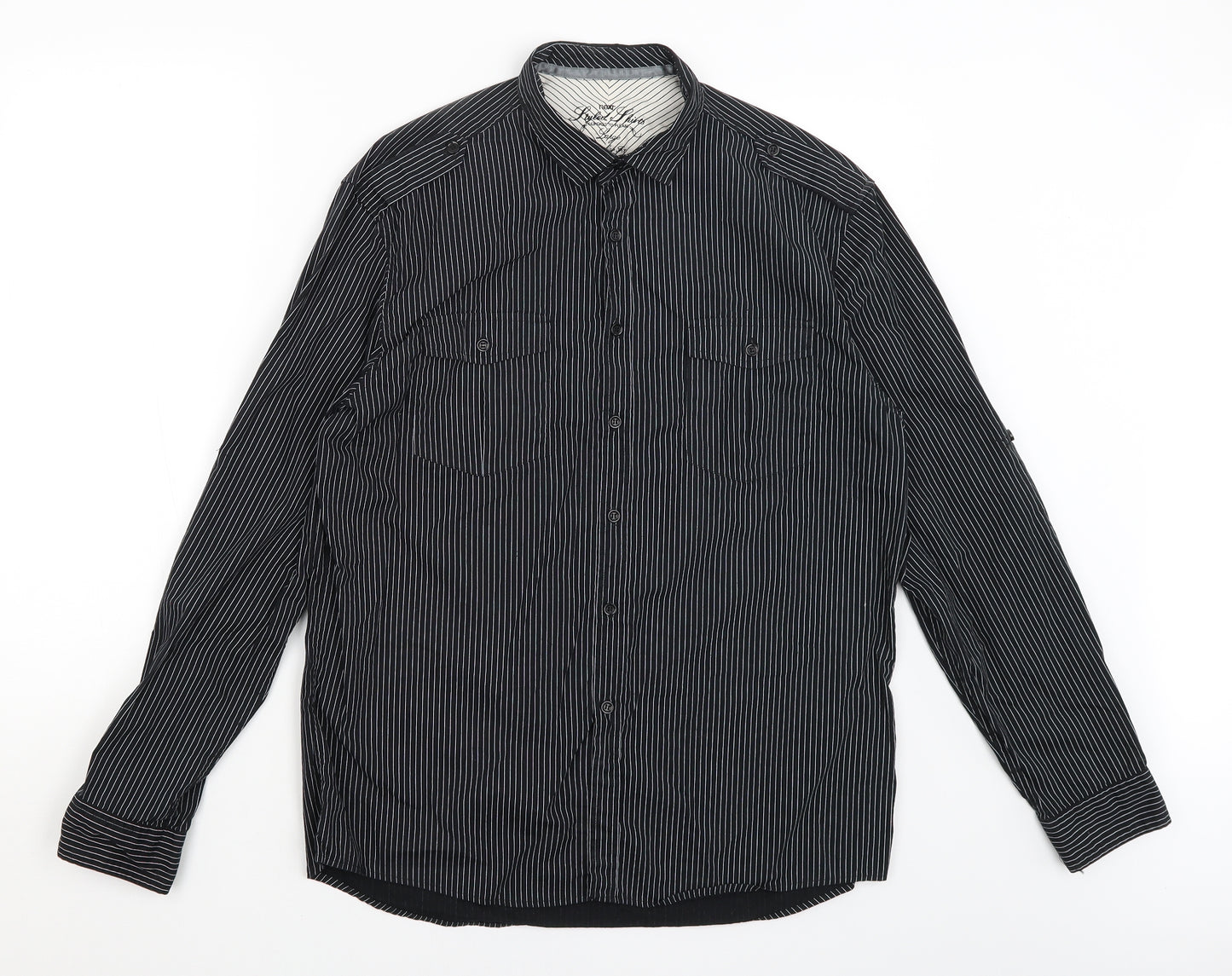 NEXT Mens Black Striped   Button-Up Size L
