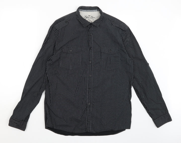 NEXT Mens Black Striped   Button-Up Size L