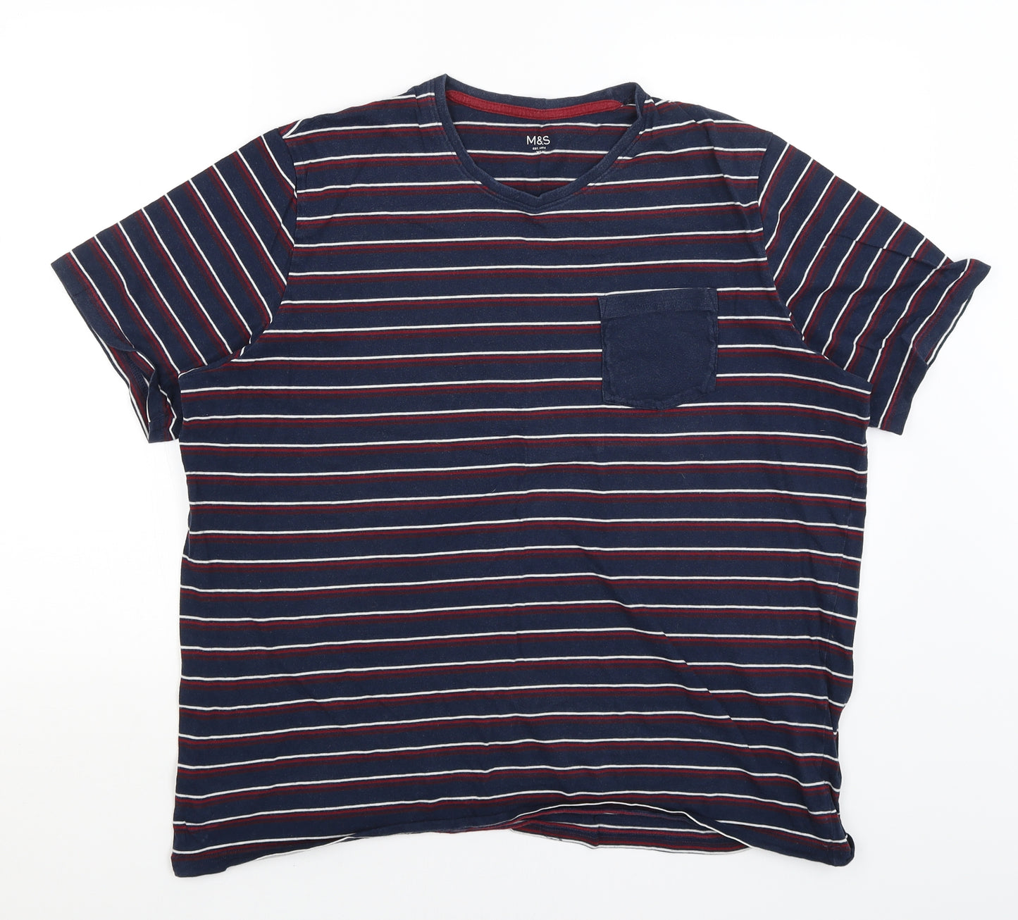 M&S Mens Blue Striped   T-Shirt Size XL