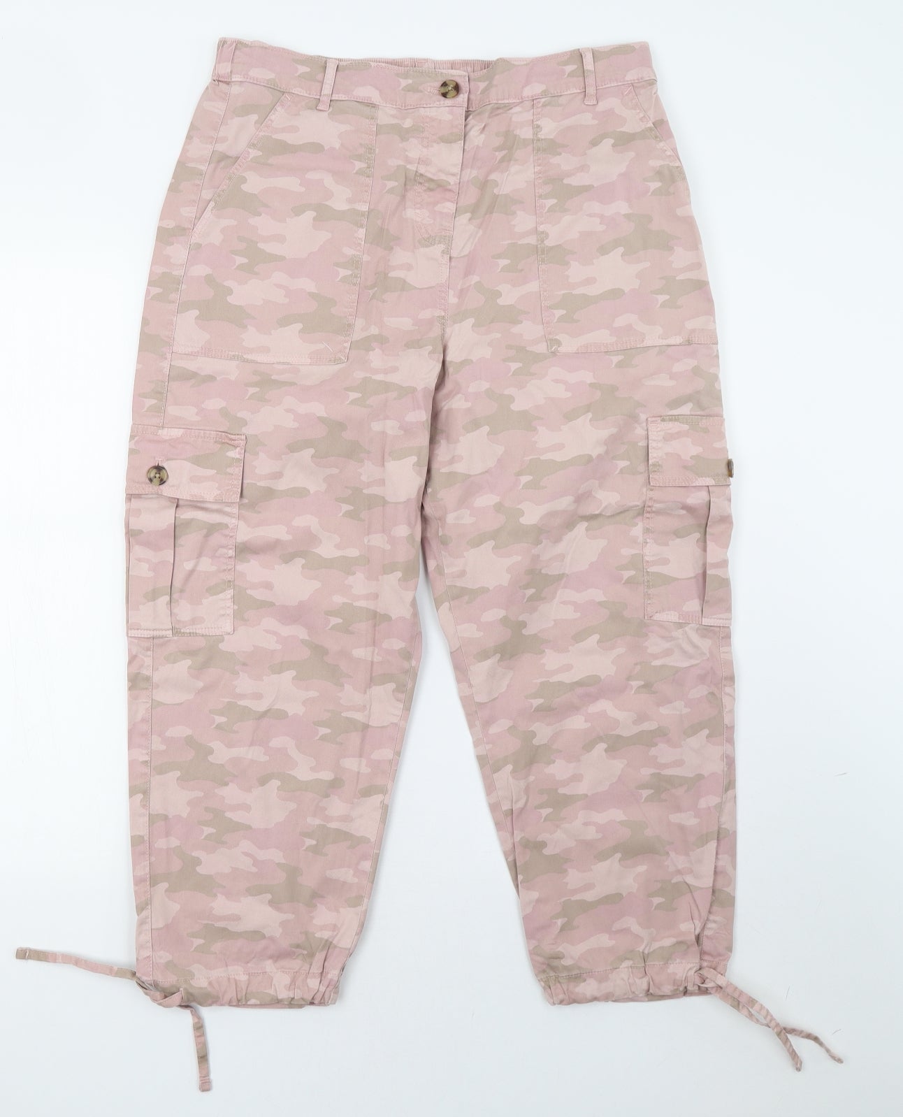 Marks and Spencer Womens Pink Camouflage  Cropped Trousers Size 14 L26 in