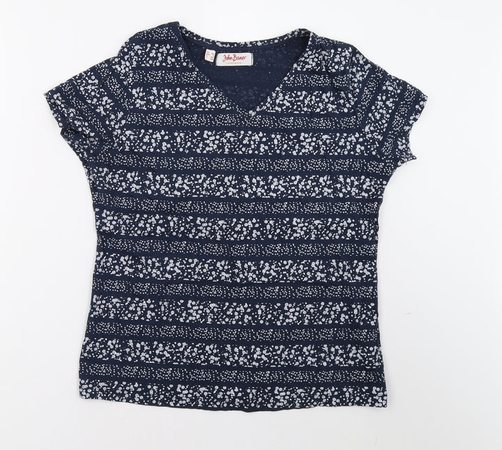 John Baner Womens Blue Geometric Basic T-Shirt Size M