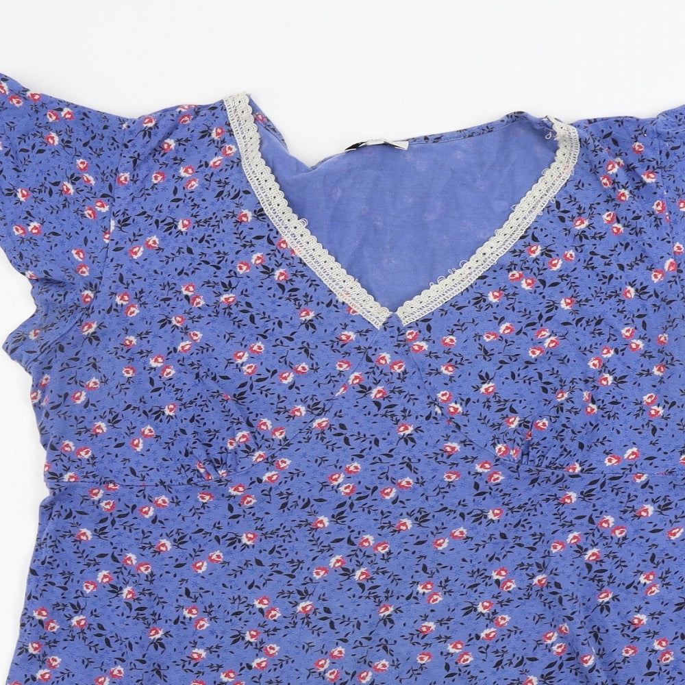 Papaya  Womens Blue Floral  Basic T-Shirt Size 16