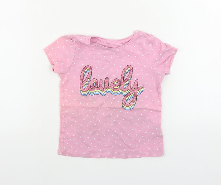 Primark  Girls Pink Polka Dot  Basic T-Shirt Size 5-6 Years