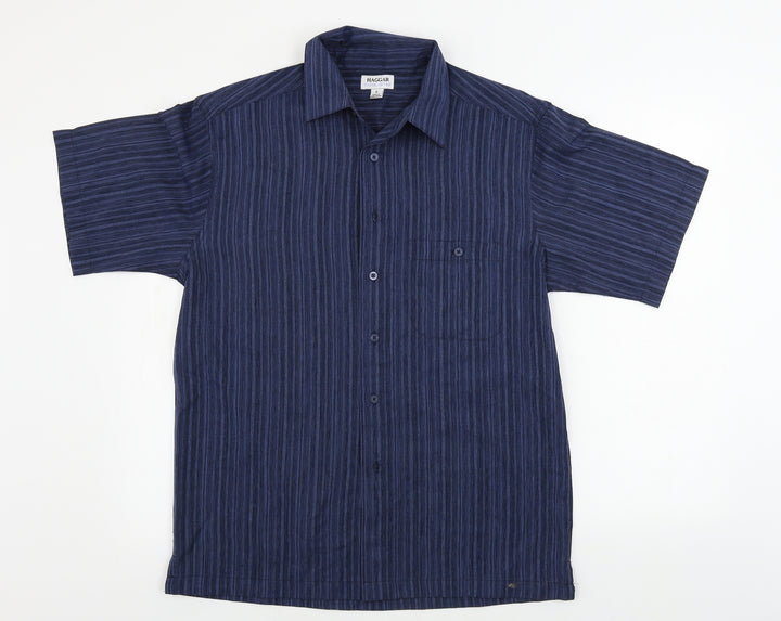 Haggar Mens Blue Striped   Button-Up Size S