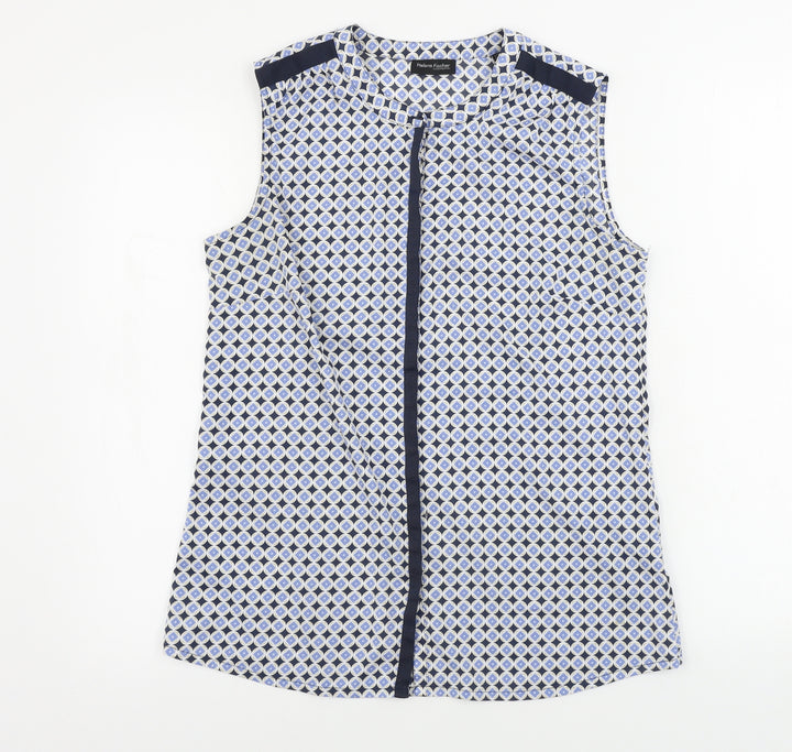 HELENE FICHER Womens Blue Geometric Basic Button-Up Size 8