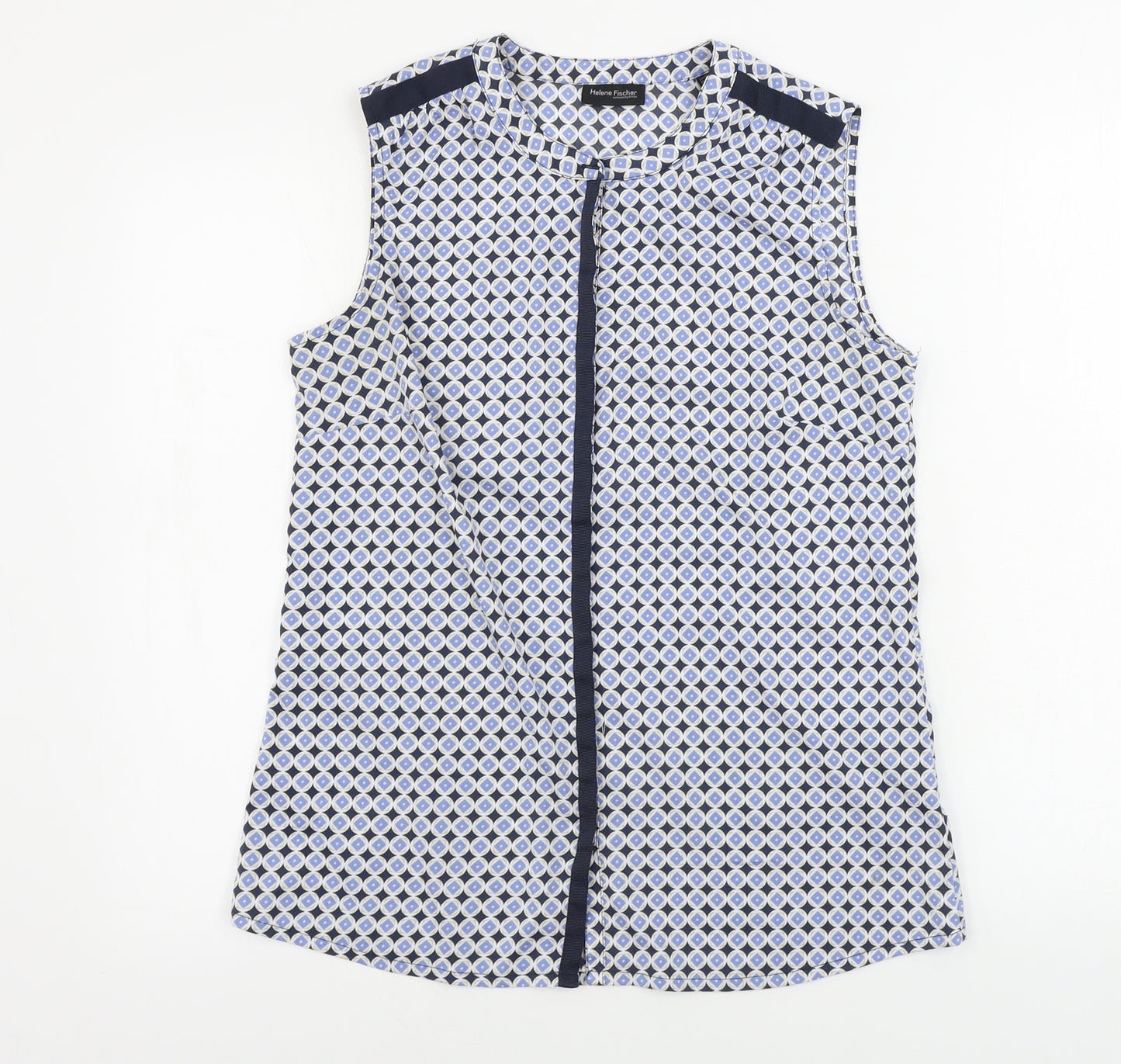 HELENE FICHER  Womens Blue Geometric  Basic Button-Up Size 8