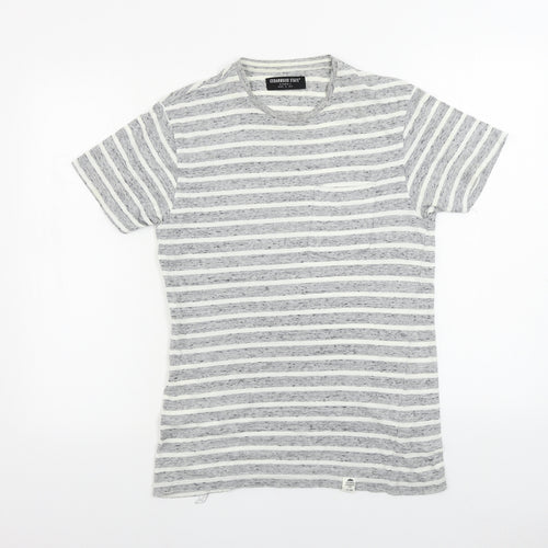 greenwood state Womens Grey Striped  Basic T-Shirt Size XS