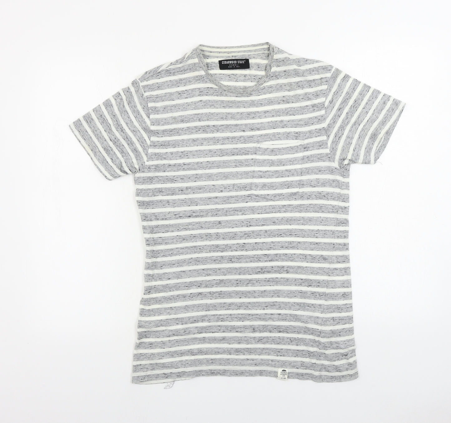 greenwood state Womens Grey Striped  Basic T-Shirt Size XS