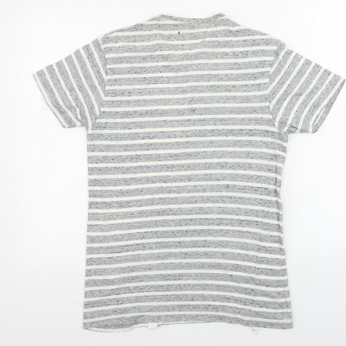 greenwood state Womens Grey Striped  Basic T-Shirt Size XS