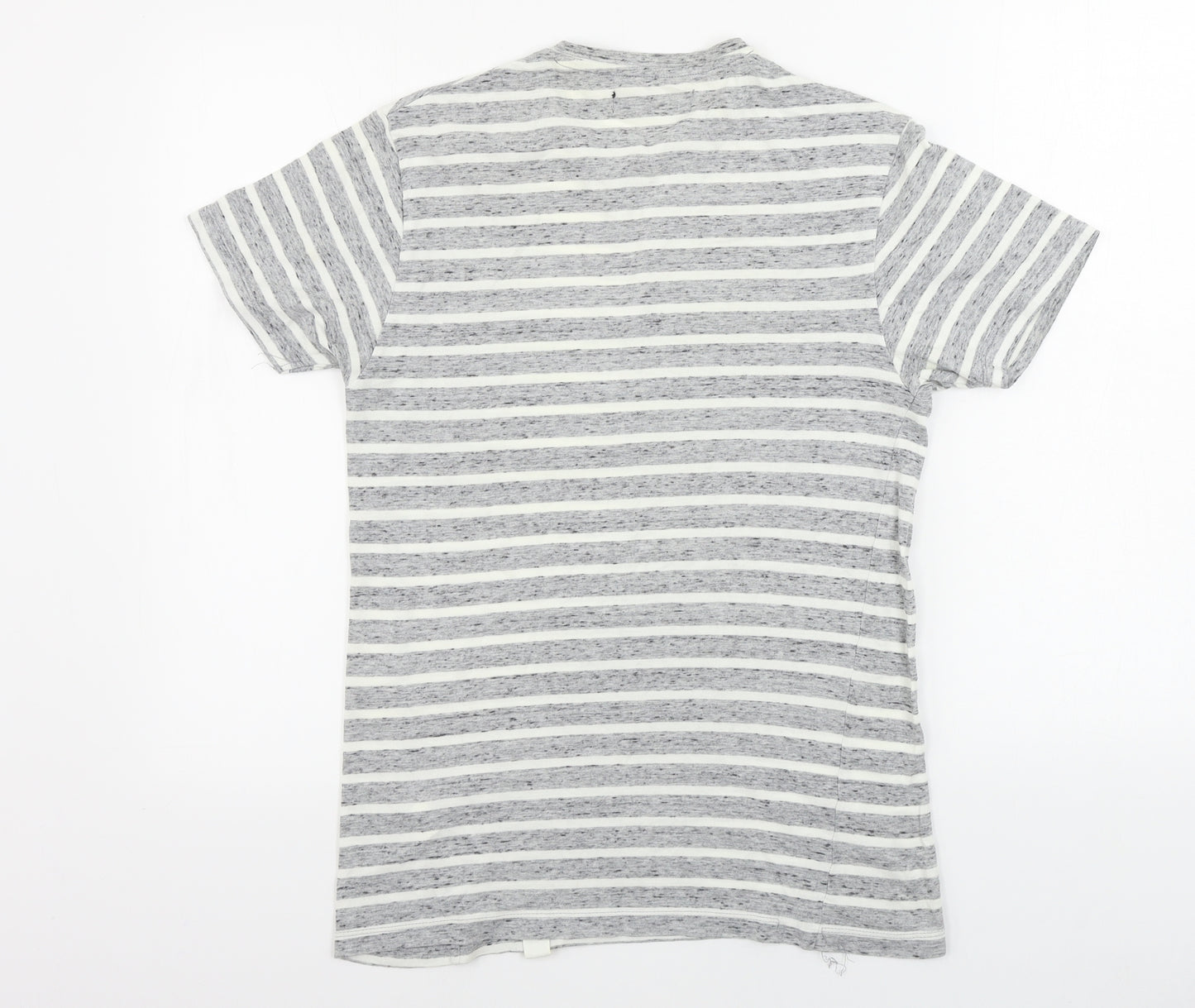 greenwood state Womens Grey Striped  Basic T-Shirt Size XS