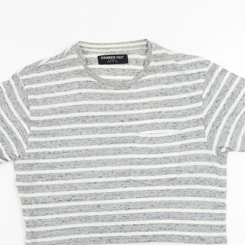 greenwood state Womens Grey Striped  Basic T-Shirt Size XS