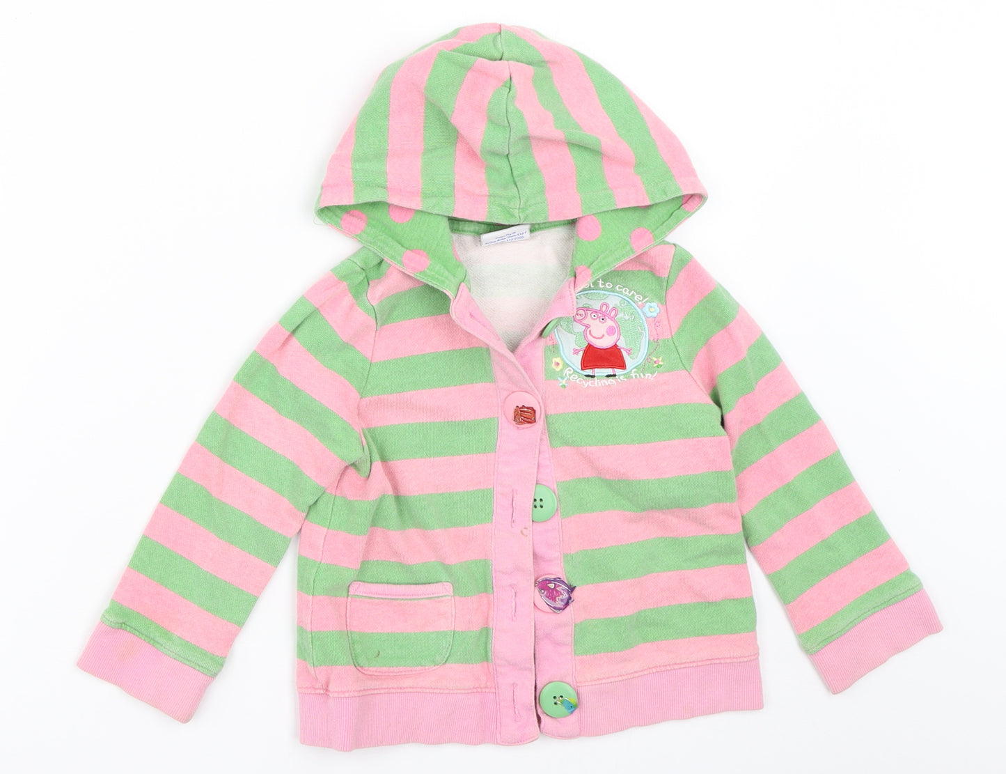 George Girls Pink Striped  Cardigan Hoodie Size 3-4 Years  - peppa pig