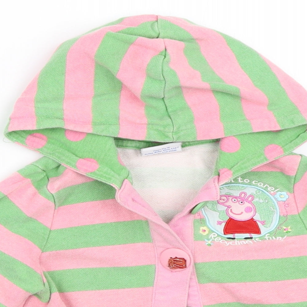 George Girls Pink Striped  Cardigan Hoodie Size 3-4 Years  - peppa pig