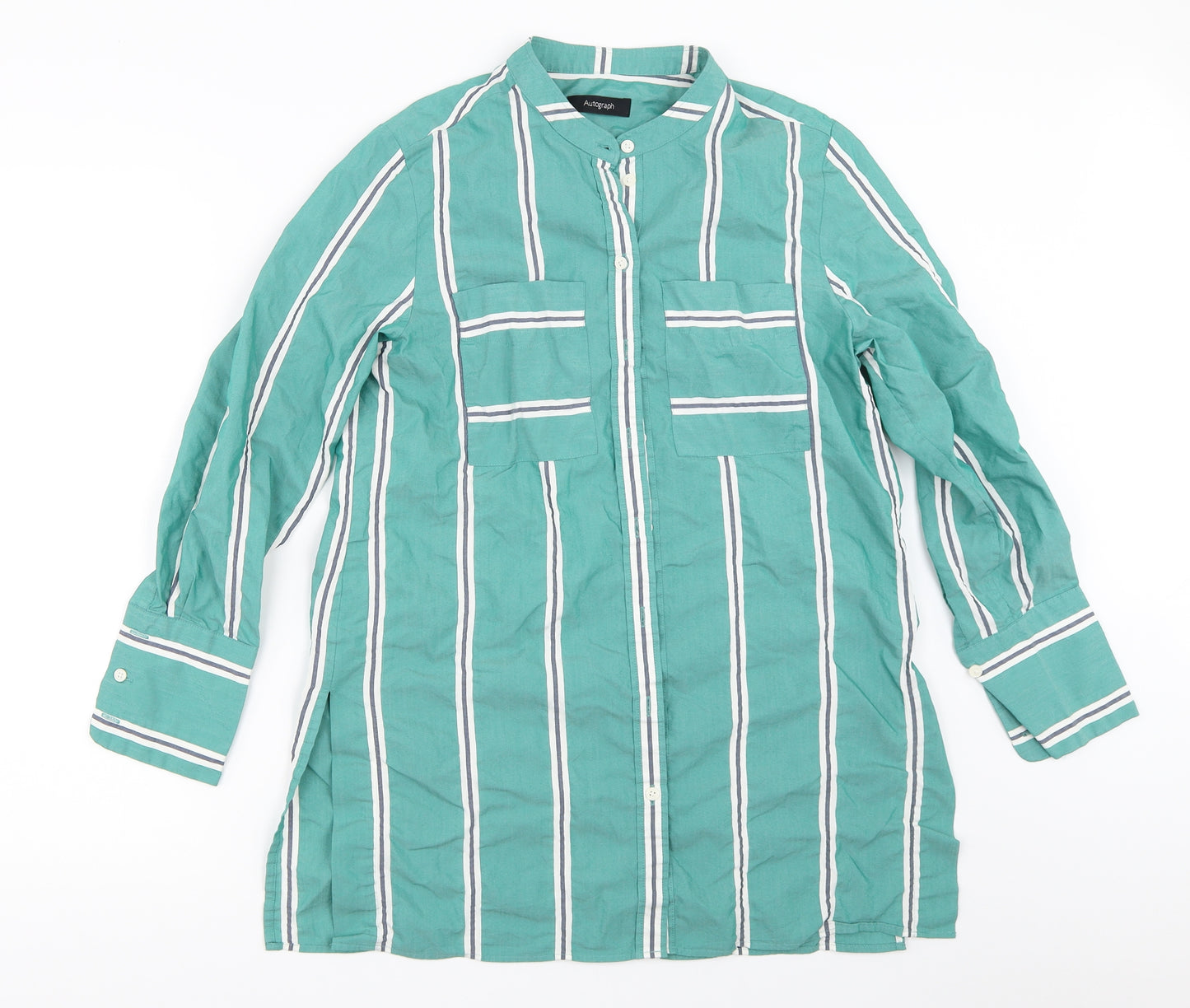 Marks and Spencer Womens Green Striped  Basic Button-Up Size 8
