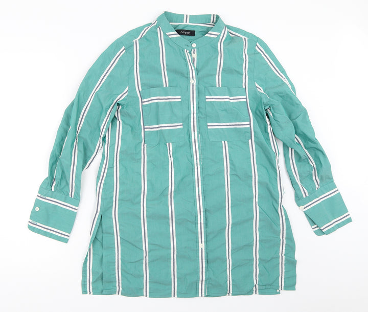 Marks and Spencer Womens Green Striped  Basic Button-Up Size 8