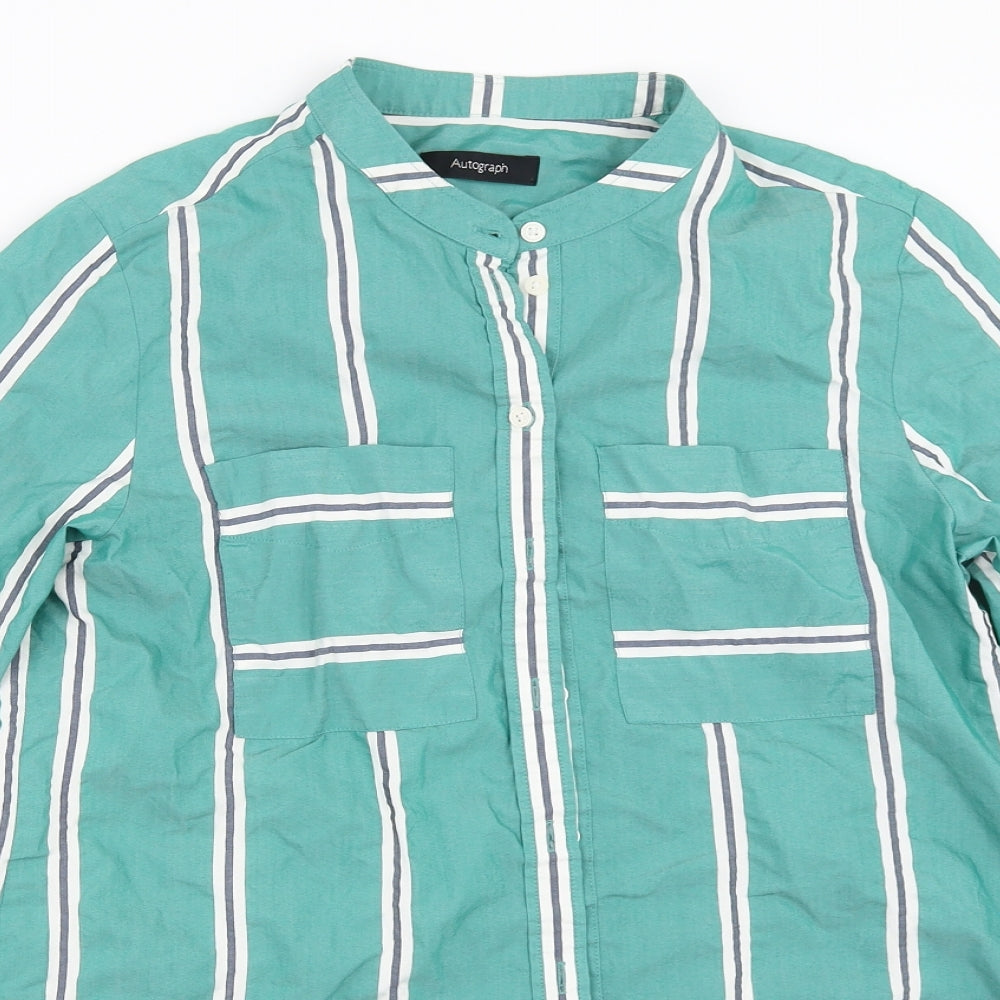 Marks and Spencer Womens Green Striped  Basic Button-Up Size 8