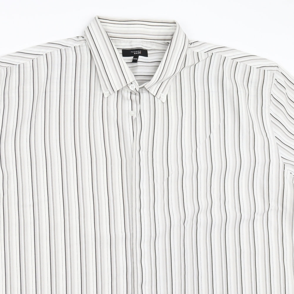 Thomas Nash Mens Beige Striped   Button-Up Size 3XL
