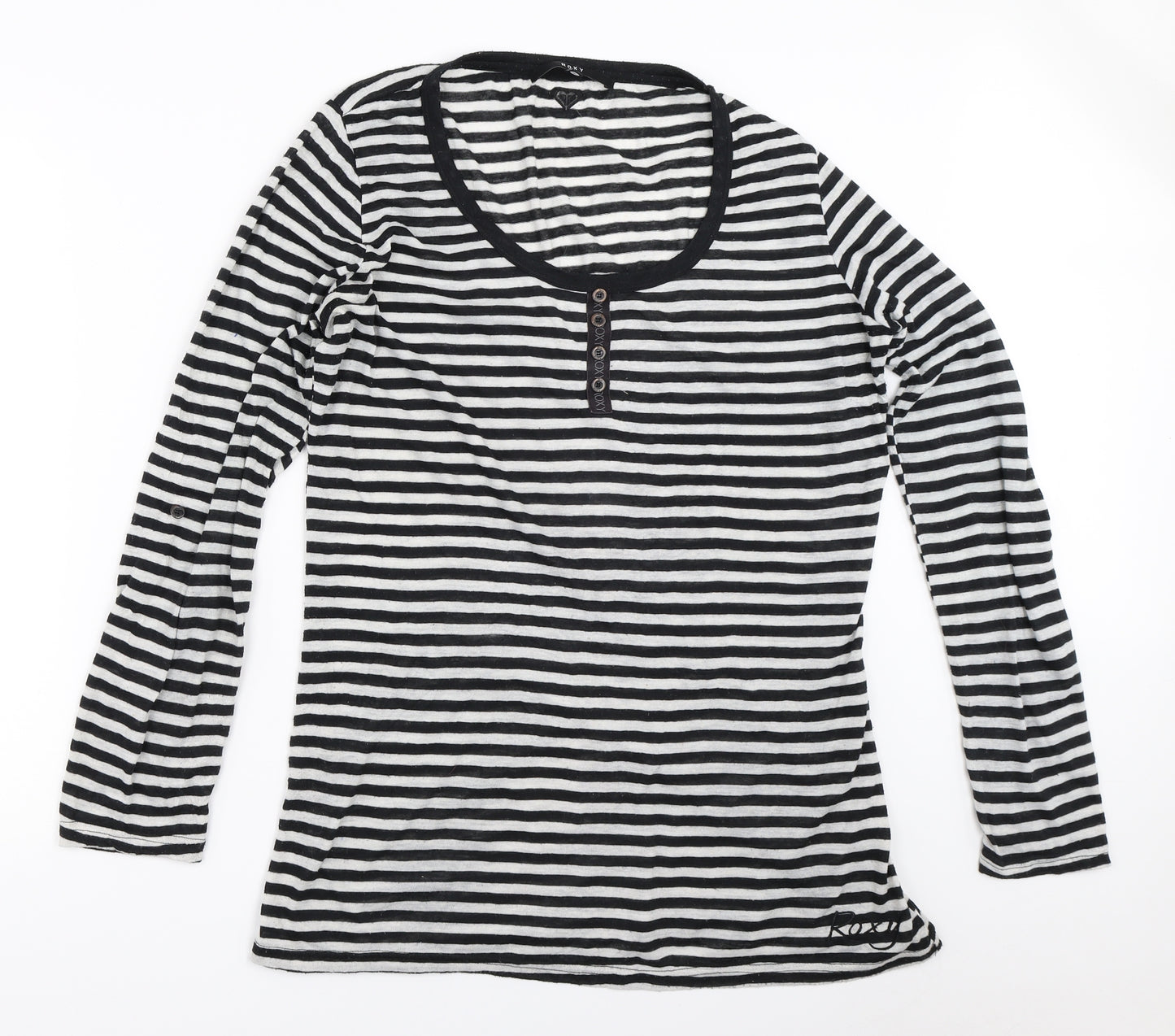 ROXY Womens Black Striped  Basic T-Shirt Size 14