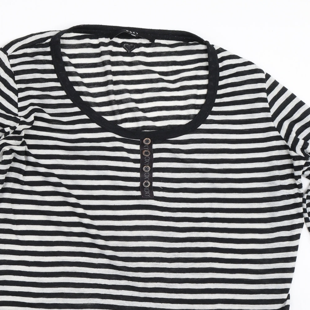 ROXY Womens Black Striped  Basic T-Shirt Size 14