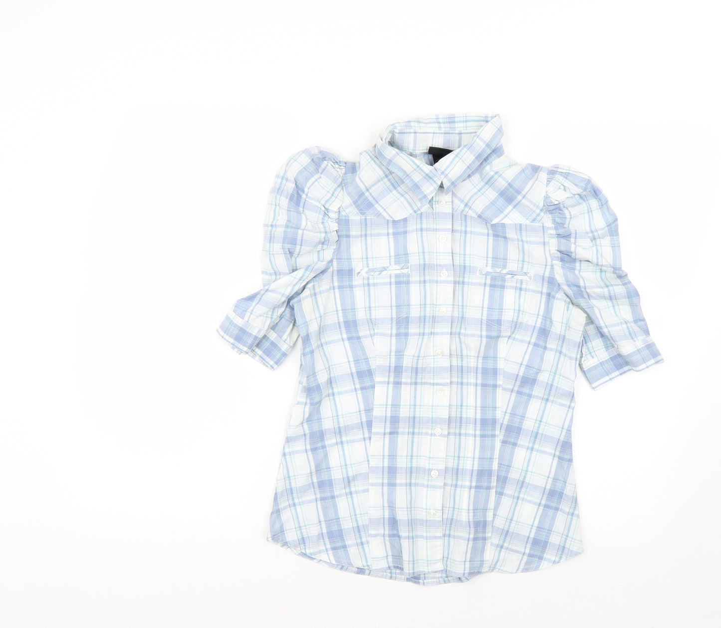 H&M Womens Blue Check  Basic Button-Up Size 8