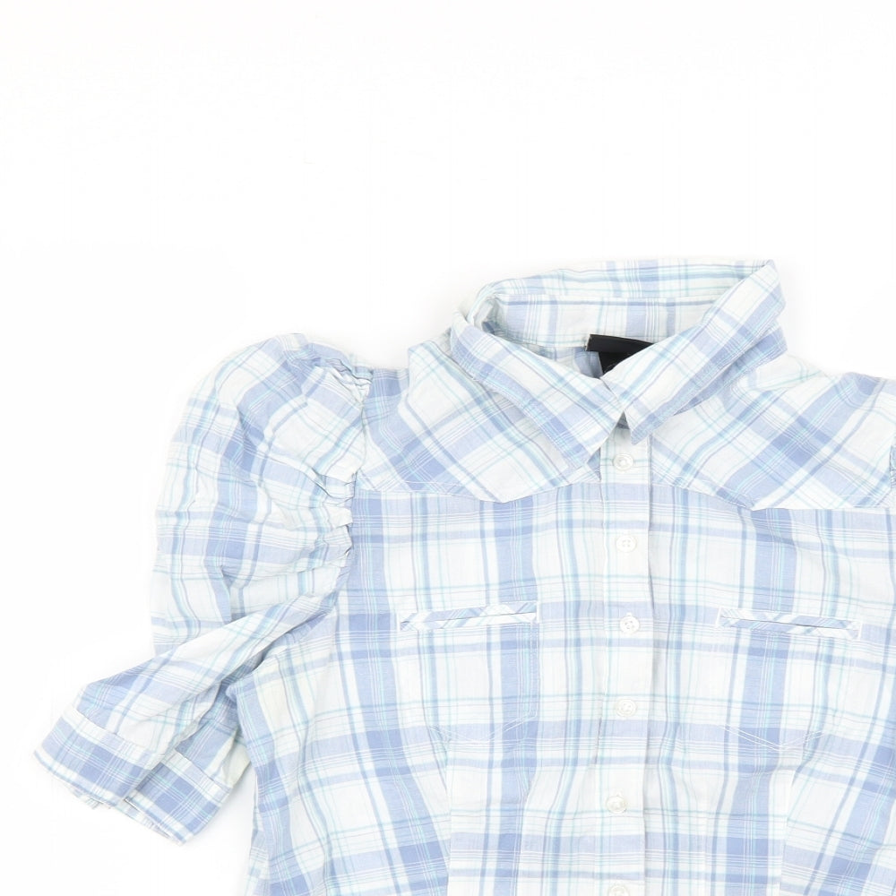 H&M Womens Blue Check  Basic Button-Up Size 8