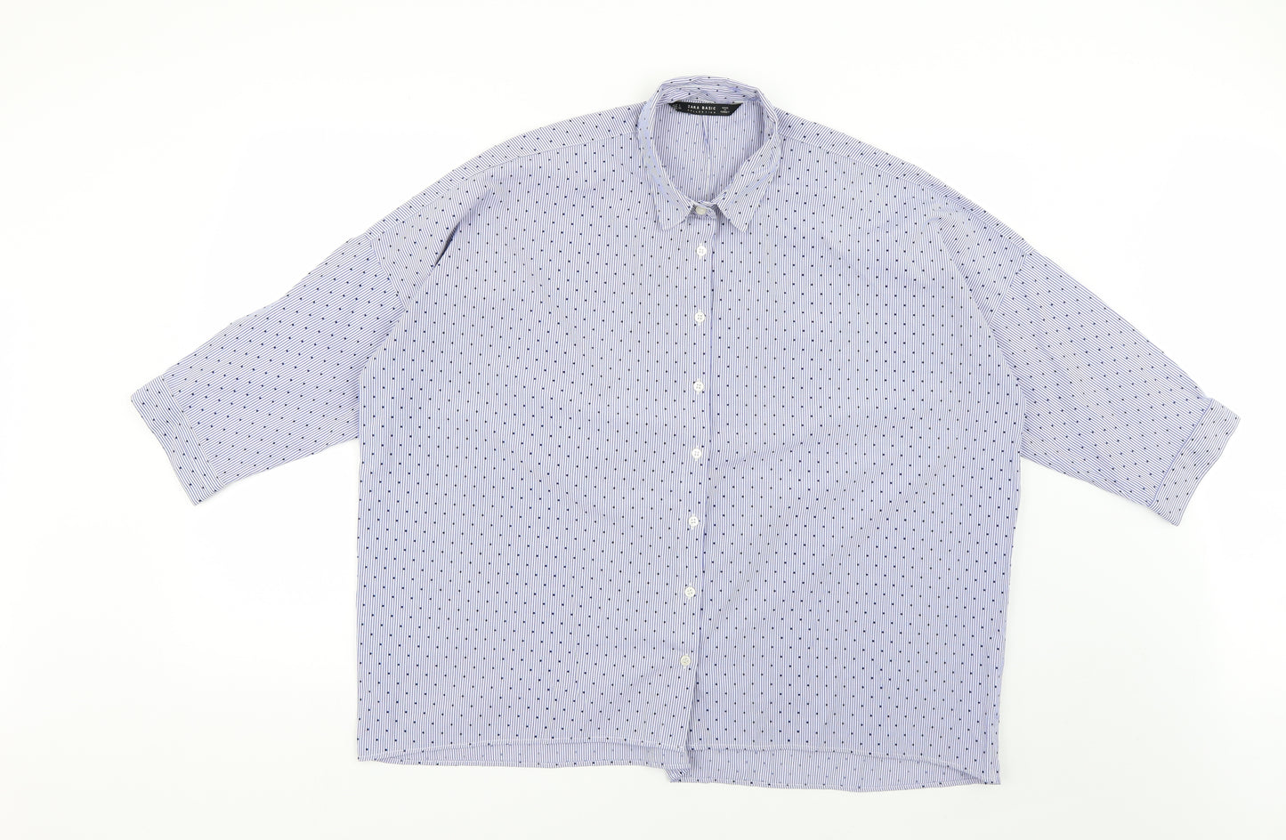 Zara Mens Blue Polka Dot   Dress Shirt Size L
