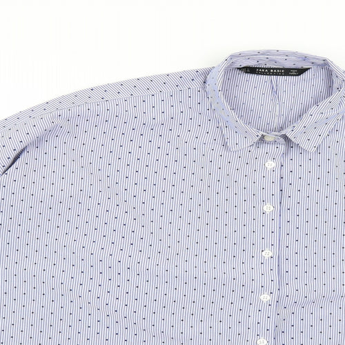 Zara Mens Blue Polka Dot   Dress Shirt Size L