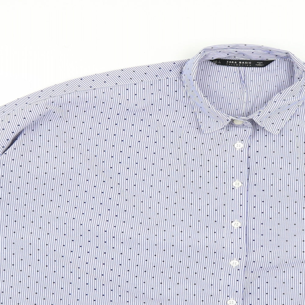 Zara Mens Blue Polka Dot   Dress Shirt Size L