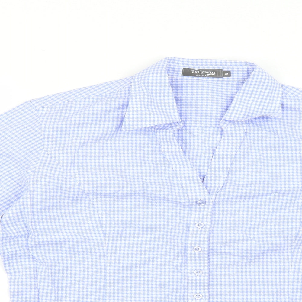 tm jewin Womens Blue Check  Basic Button-Up Size 12