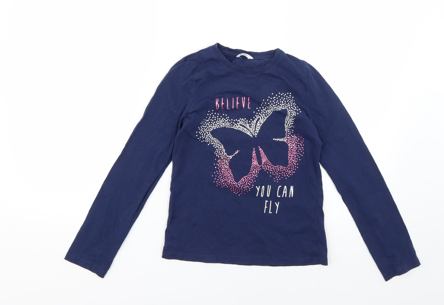 M&Co Girls Blue Geometric  Basic T-Shirt Size 9-10 Years
