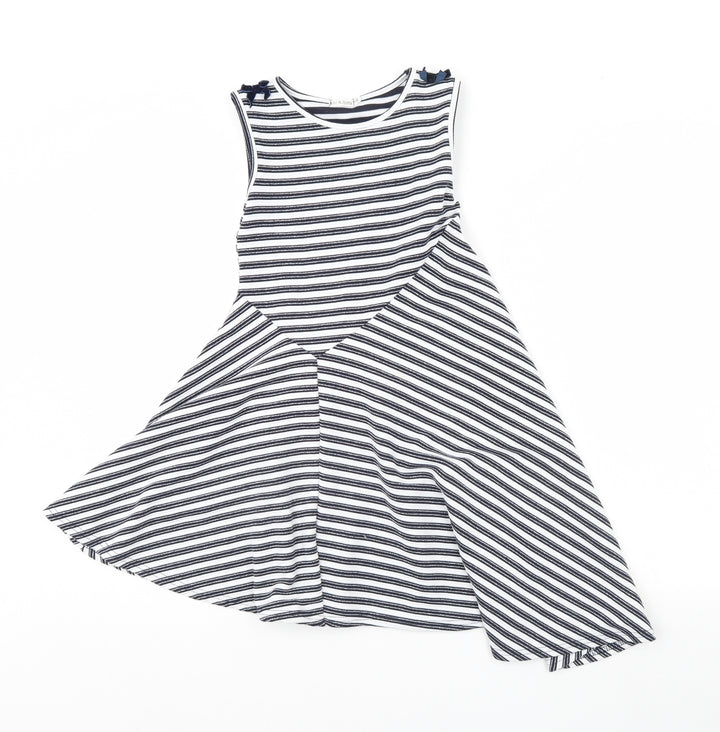 kite & cosmic Girls White Striped Fit & Flare Size 8 Years