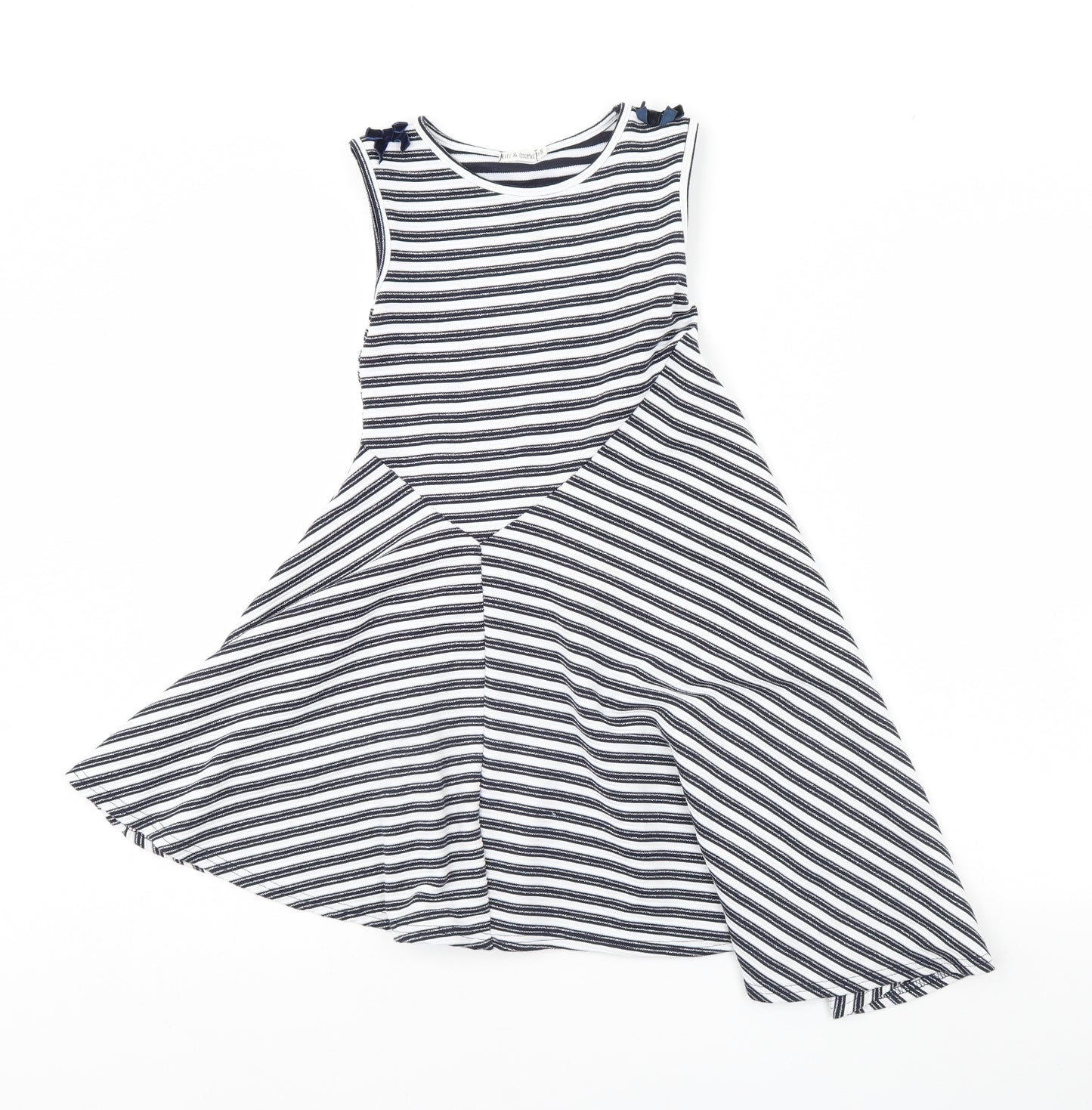 kite & cosmic Girls White Striped  Fit & Flare  Size 8 Years