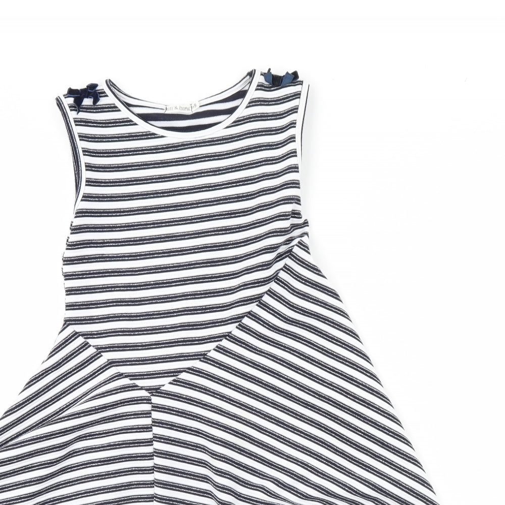 kite & cosmic Girls White Striped  Fit & Flare  Size 8 Years