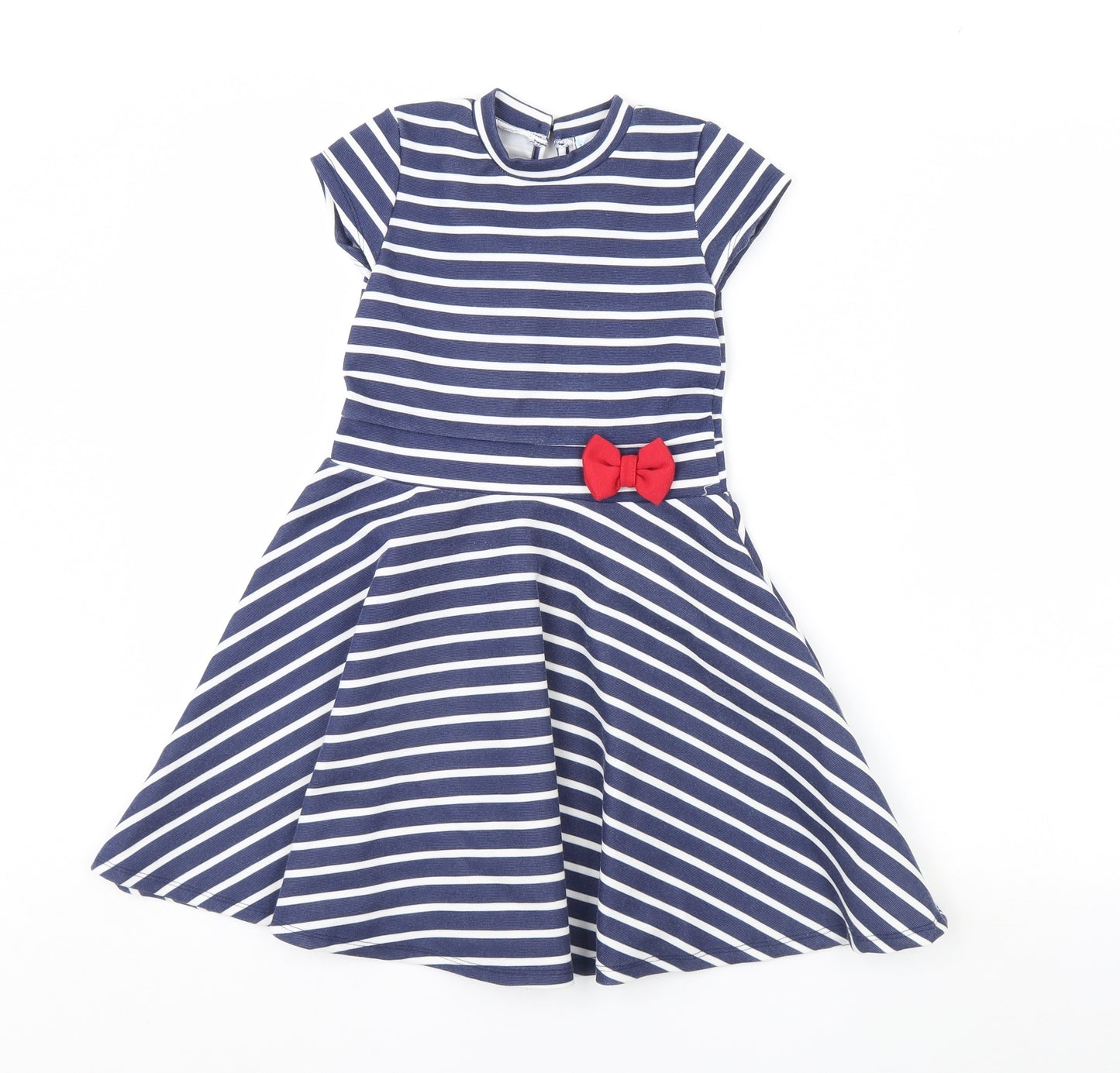 M&Co Girls Blue Striped  Fit & Flare  Size 6 Years