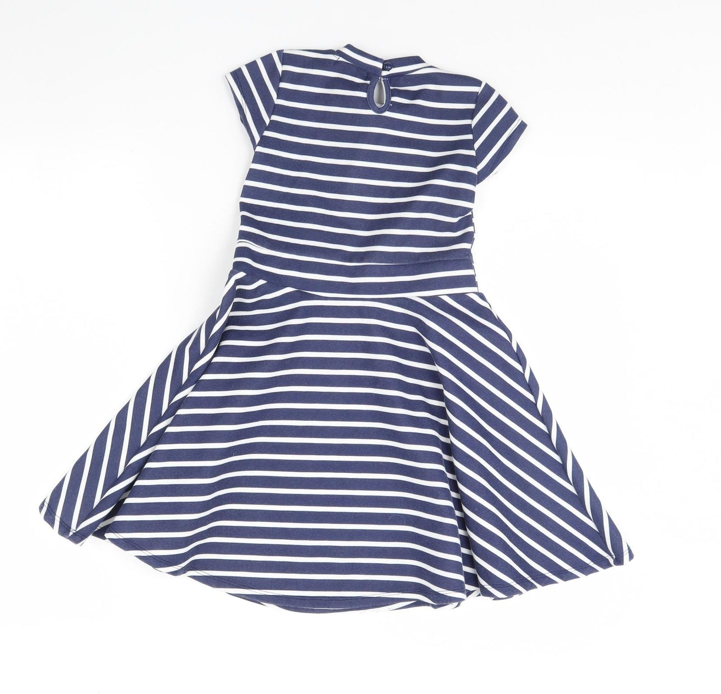 M&Co Girls Blue Striped  Fit & Flare  Size 6 Years