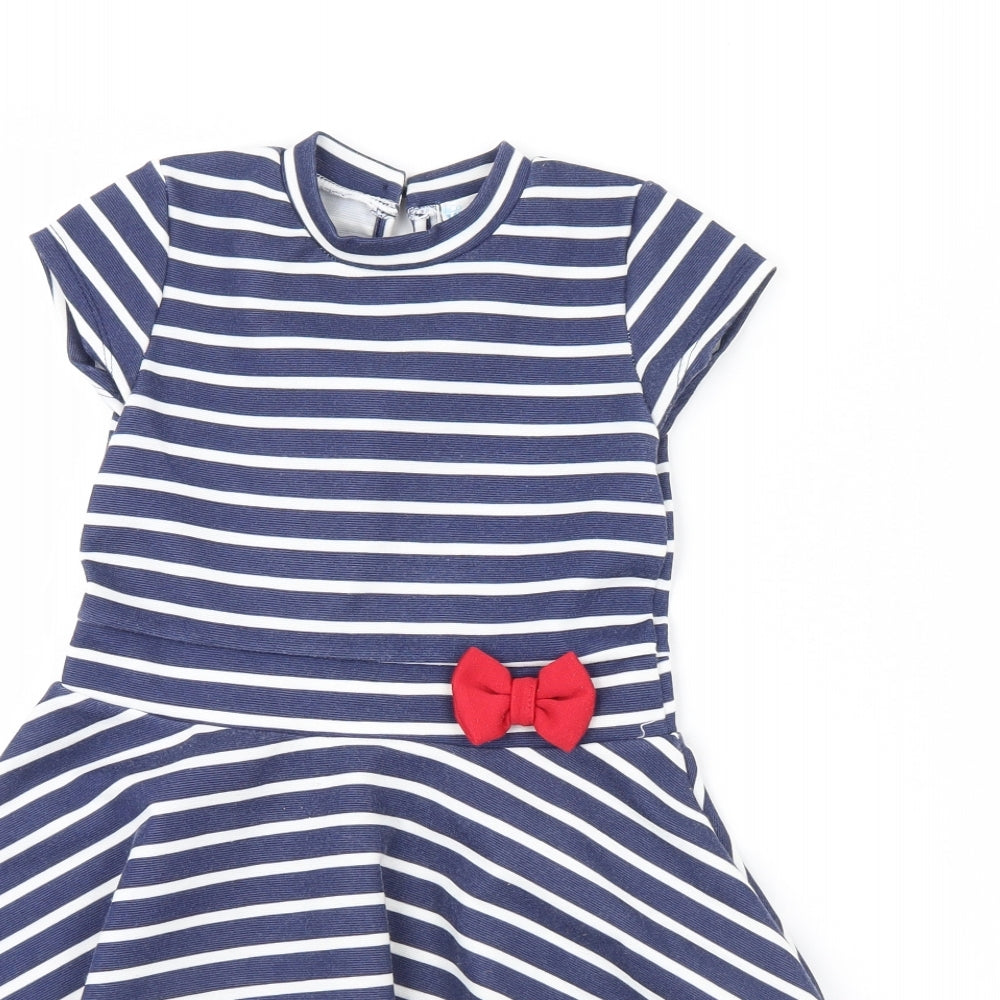 M&Co Girls Blue Striped  Fit & Flare  Size 6 Years