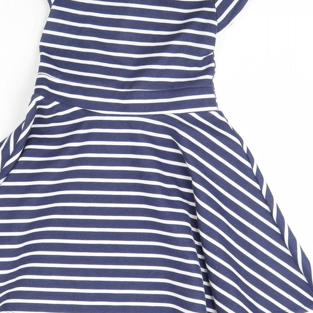 M&Co Girls Blue Striped  Fit & Flare  Size 6 Years
