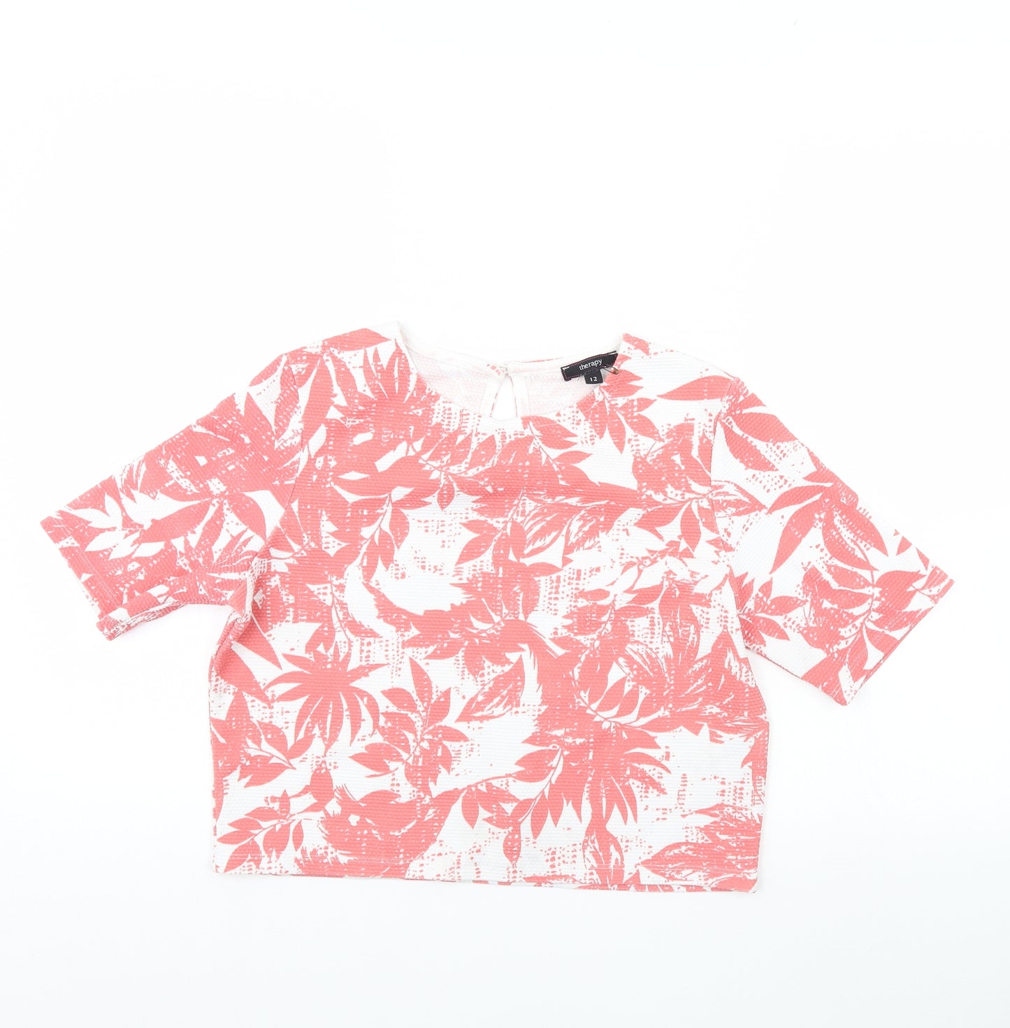 Therapy Womens White Floral  Cropped T-Shirt Size 12