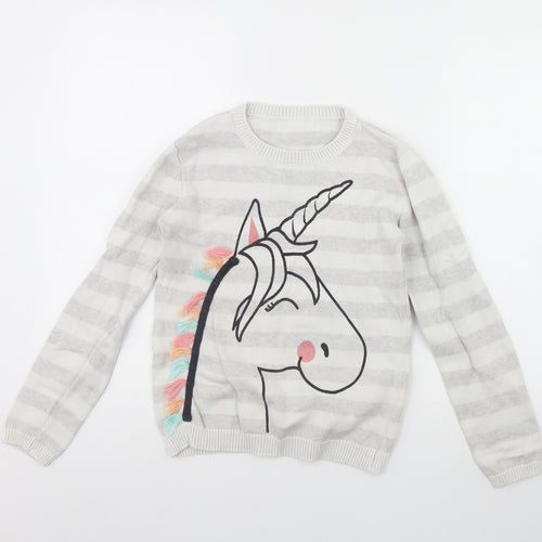 Nutmeg Girls Grey Striped  Pullover Jumper Size 12 Years  - Unicorn