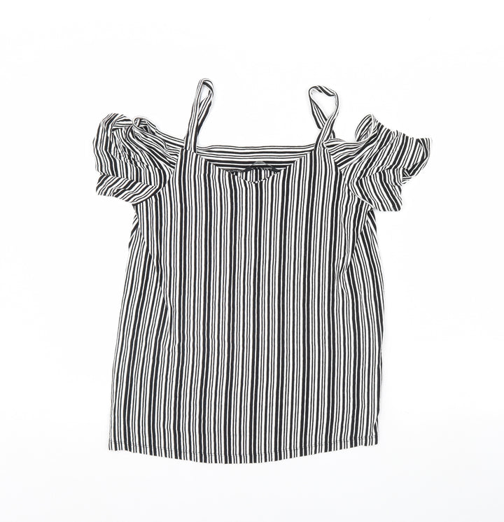 F&F Womens Black Striped Basic Blouse Size 10
