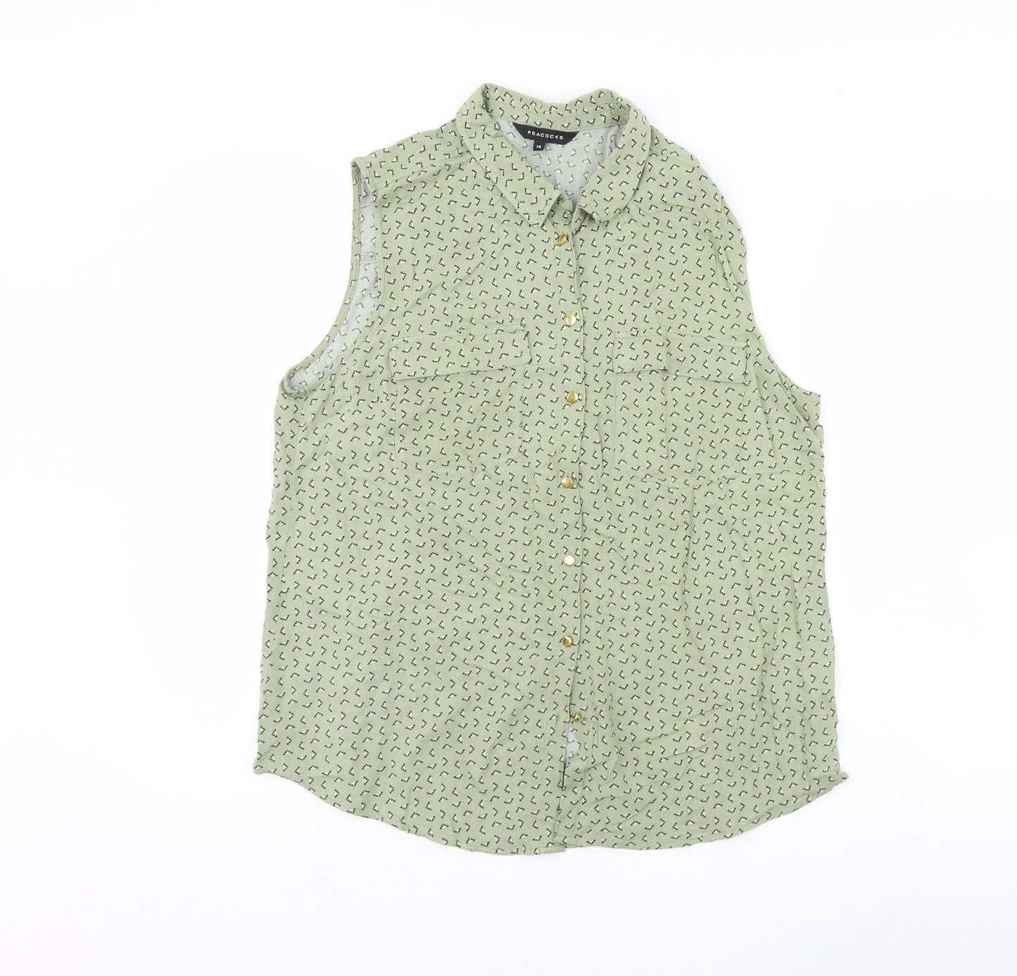 Peacocks Womens Green Geometric  Basic Button-Up Size 14