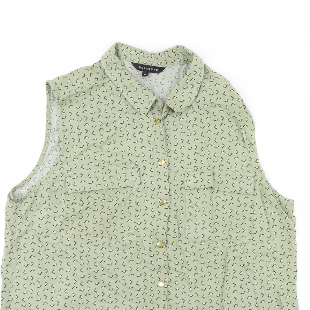 Peacocks Womens Green Geometric  Basic Button-Up Size 14