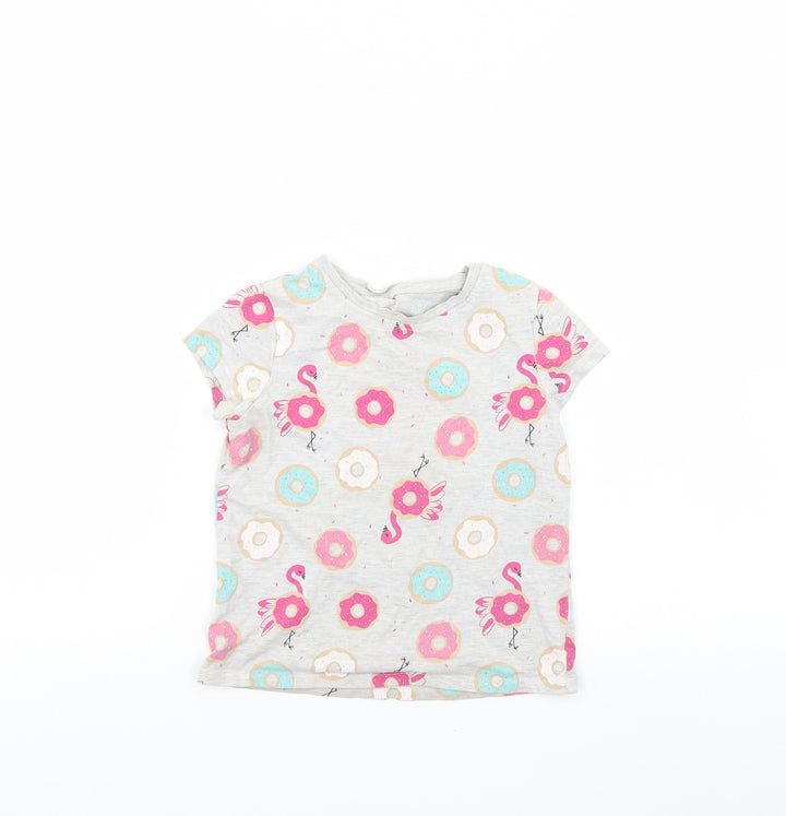 George Girls Grey Spotted Basic T-Shirt Size 6 Years - Doughnuts