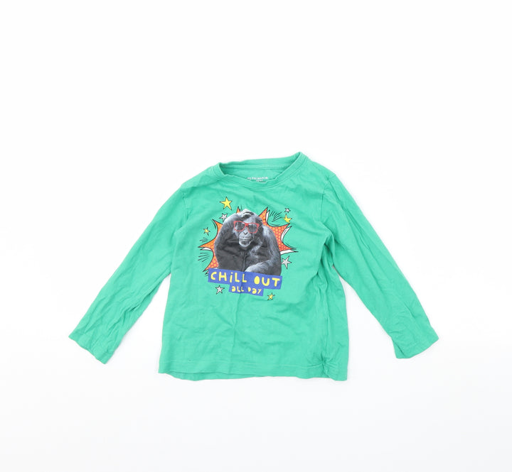 Primark Boys Green   Basic T-Shirt Size 3 Years  - Monkey