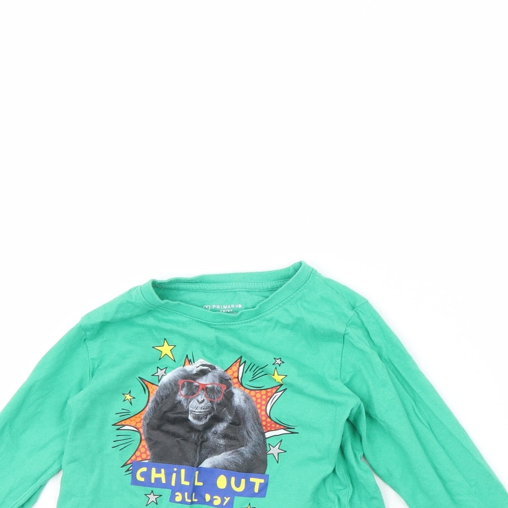 Primark Boys Green   Basic T-Shirt Size 3 Years  - Monkey