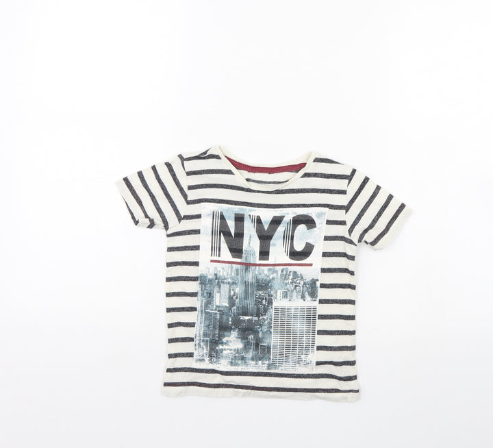 George Boys Ivory Striped  Basic T-Shirt Size 3 Years  - NYC