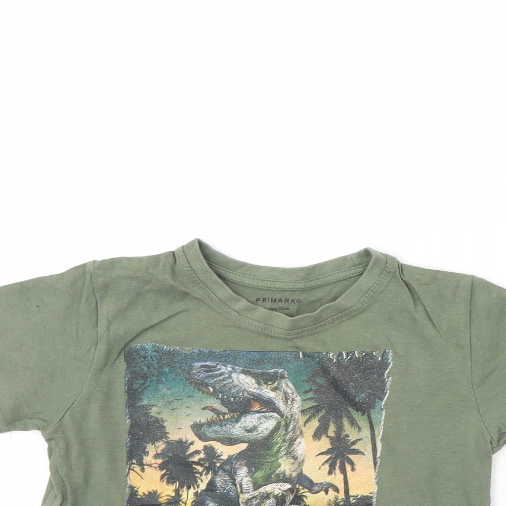 Primark Boys Green   Basic T-Shirt Size 3 Years  - Dinosaur