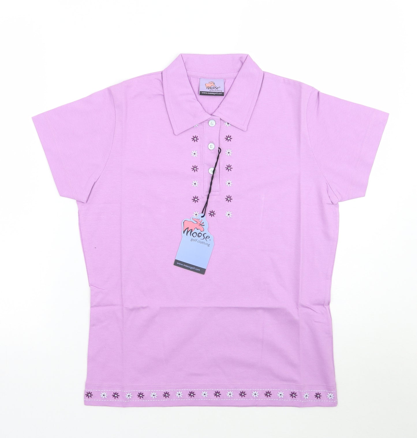 Moose Womens Purple Floral  Basic Polo Size 12