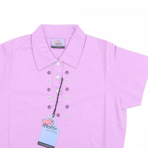 Moose Womens Purple Floral  Basic Polo Size 12